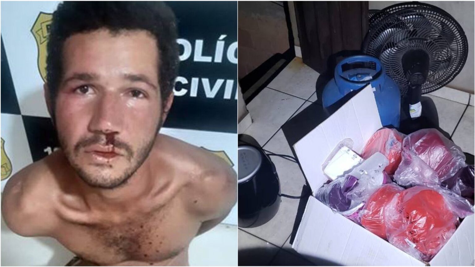 Polícia apresenta ladrão de vasilhas com nariz sangrando em Marabá