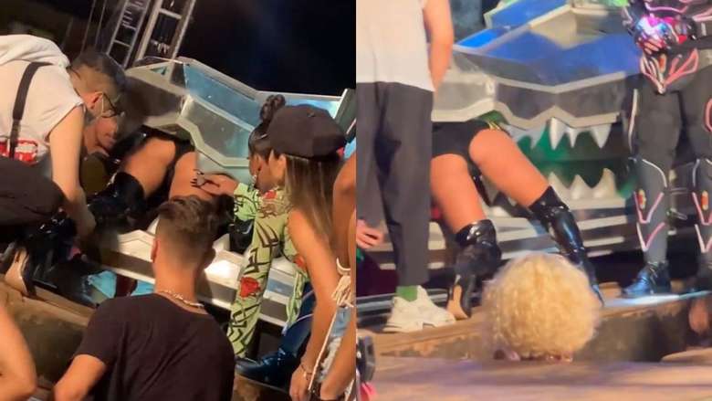 Anitta fica presa na boca do ‘crocodilo’ ao gravar clipe em Belém