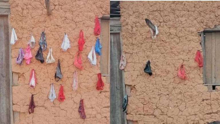 Fetiche: Ladrão decora fachada da casa com calcinhas roubadas, no Pará