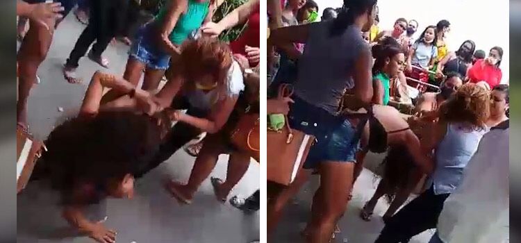 Mulheres brigam por vaga em fila para receber auxílio no Pará