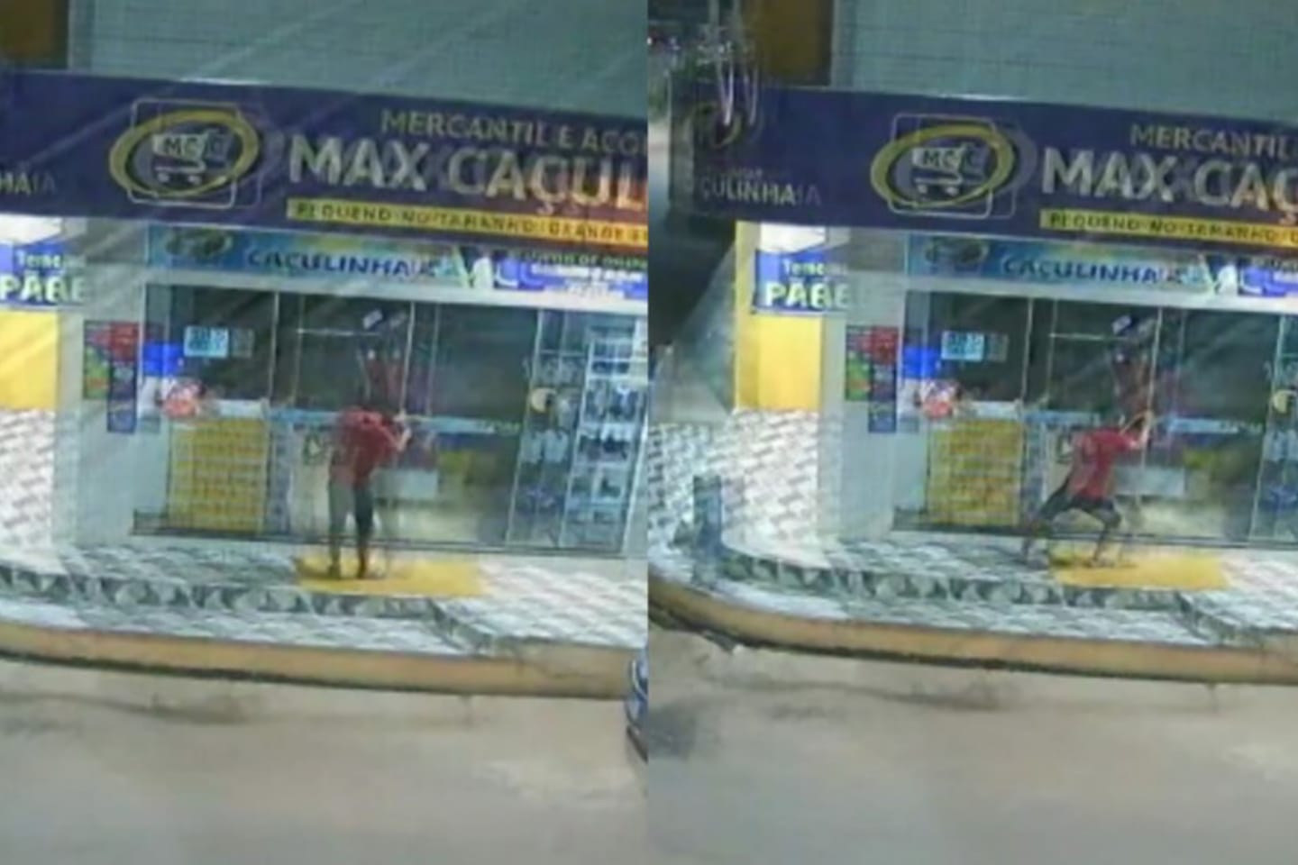 Câmera flagra homem tentando invadir comércio no Pará