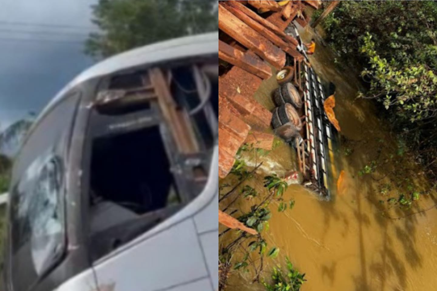 Caminhão despenca de ponte após colidir com ônibus no sudoeste do Pará