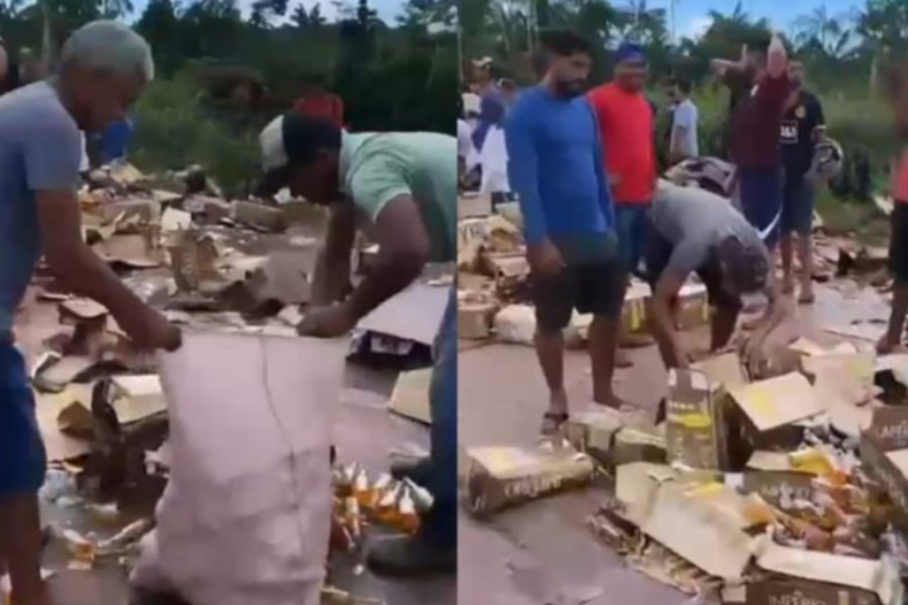 Caminhão com carga de cerveja tomba no sudoeste do Pará