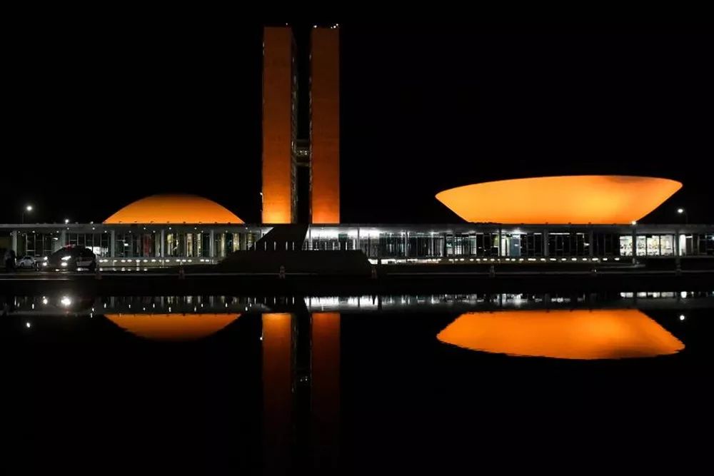 Congresso é iluminado na cor laranja em protesto contra o abate de jumentos