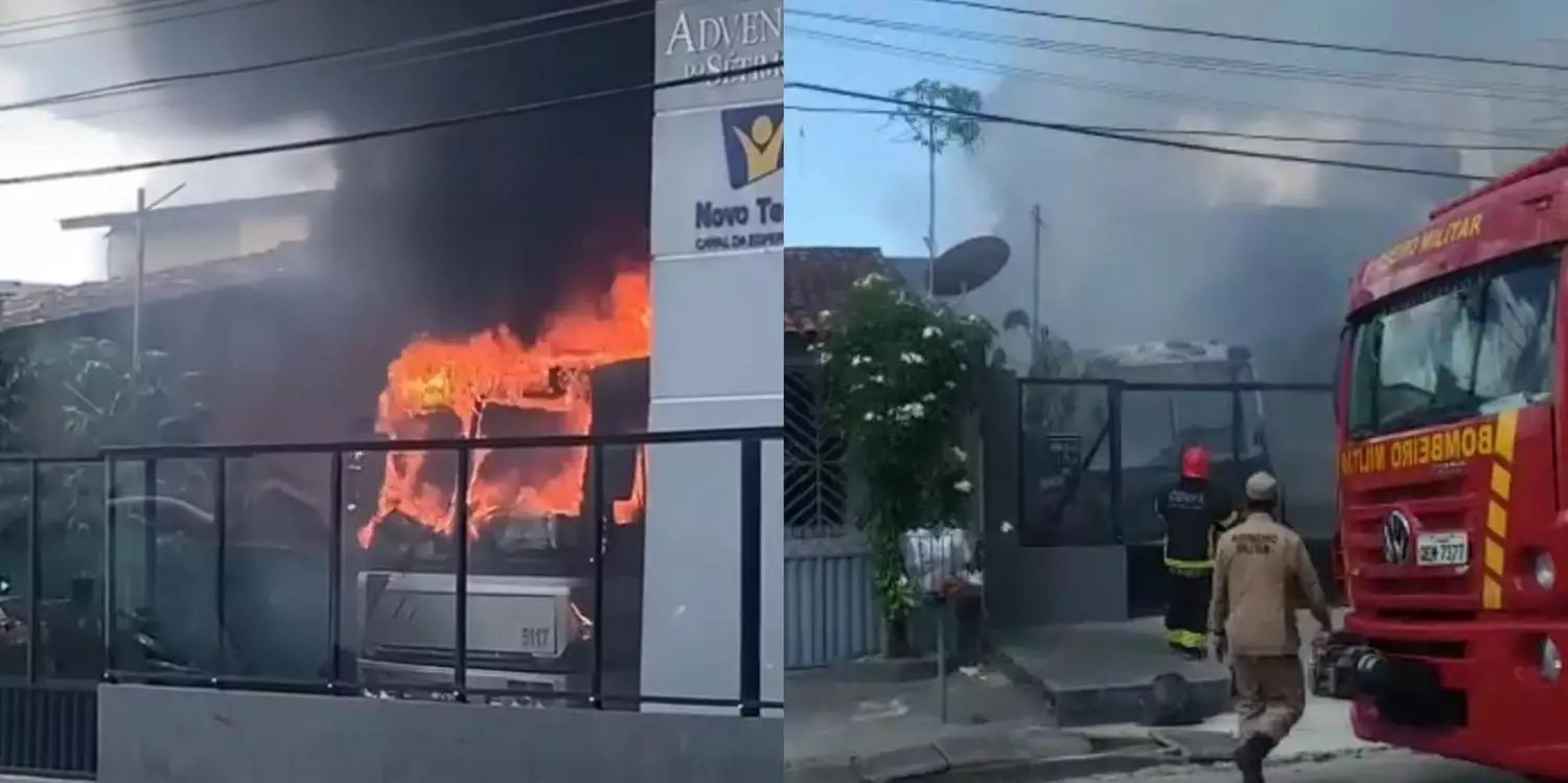 Ônibus pega fogo em garagem de igreja no Pará