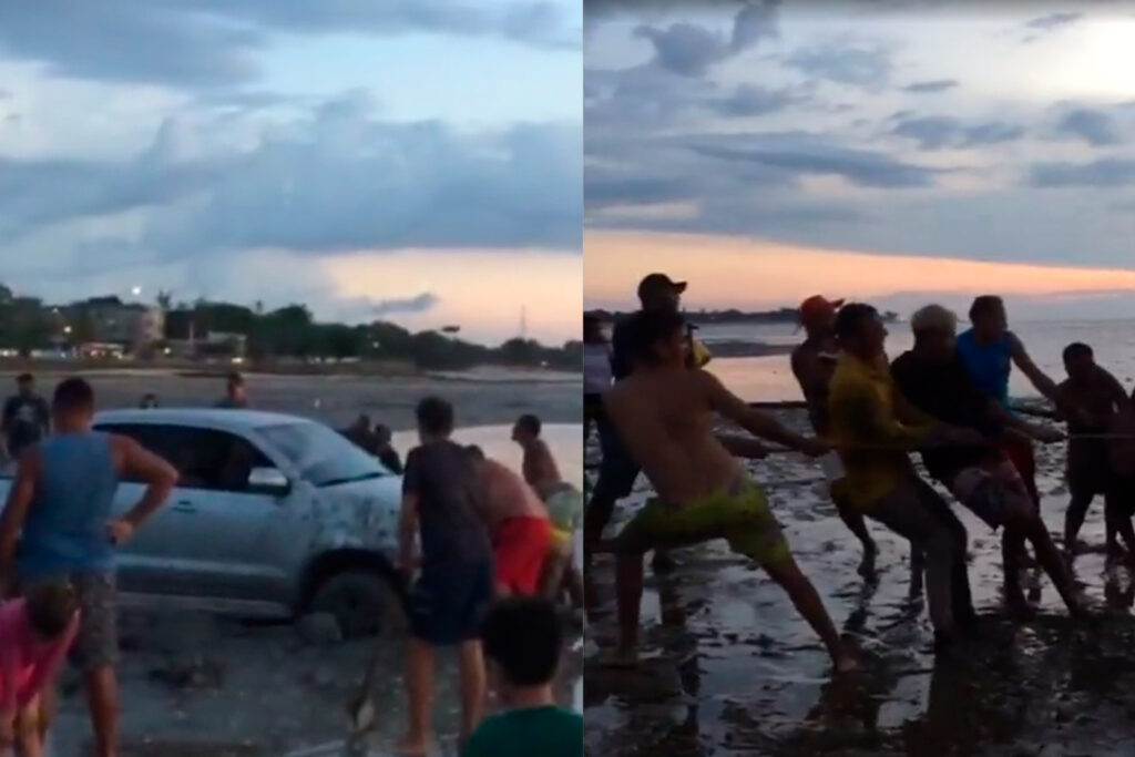 VÍDEO: Caminhonete fica atolada em praia no nordeste do Pará