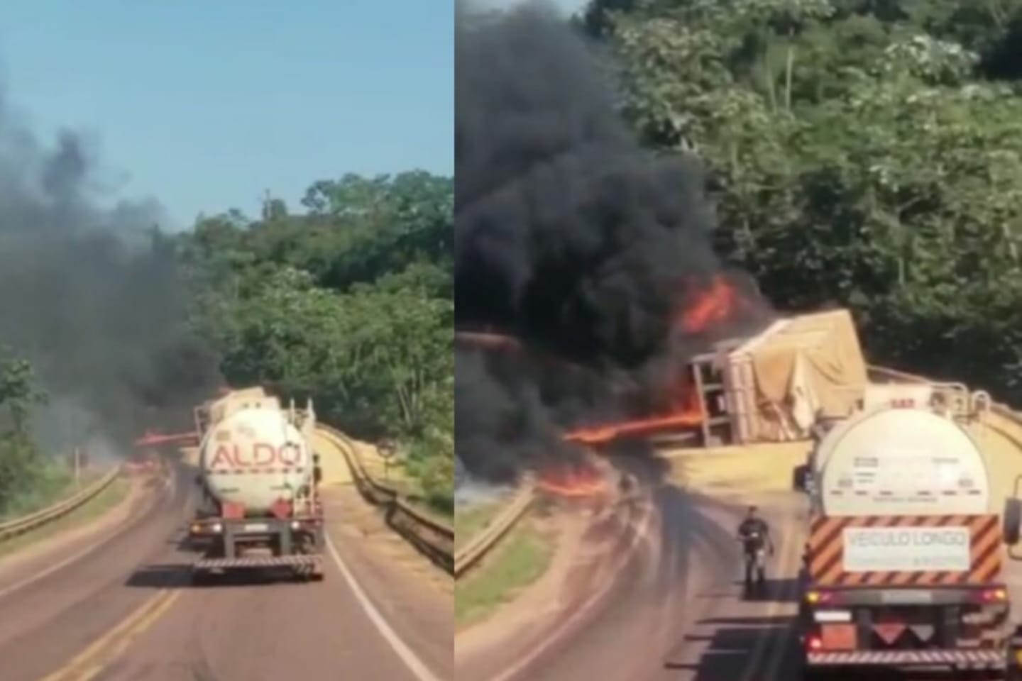 Caminhão com carga de milho tomba e pega fogo no sudoeste do Pará