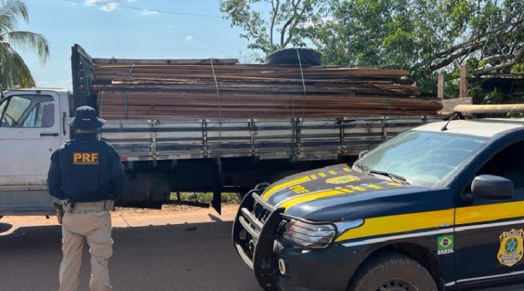 PRF apreende veículo transportando madeira ilegal na BR-230