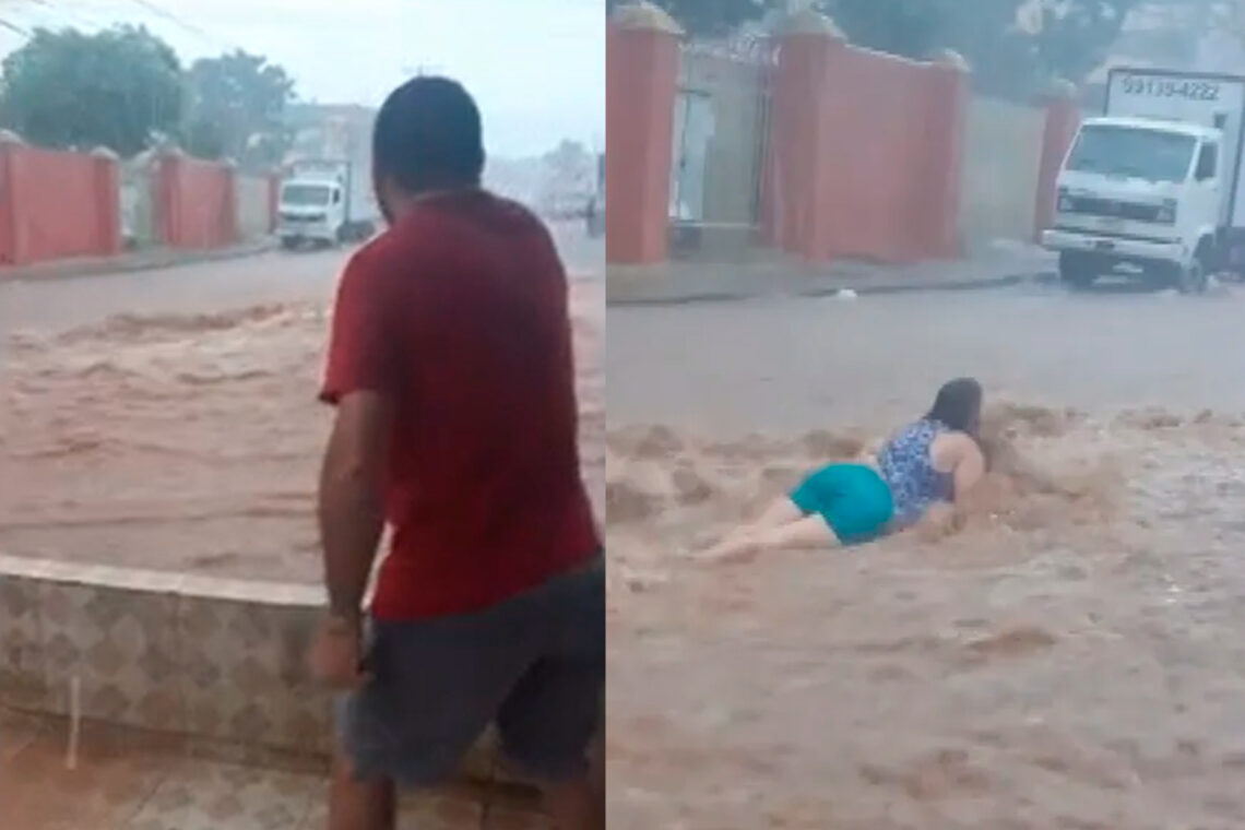 VÍDEO: Mulher é arrastada por enxurrada ao tentar salvar neto e marido