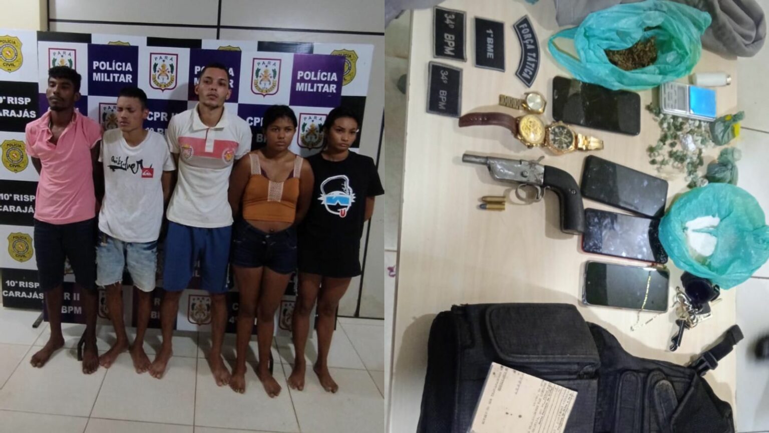 Quinteto é preso em kitnet com arma e drogas, em Marabá