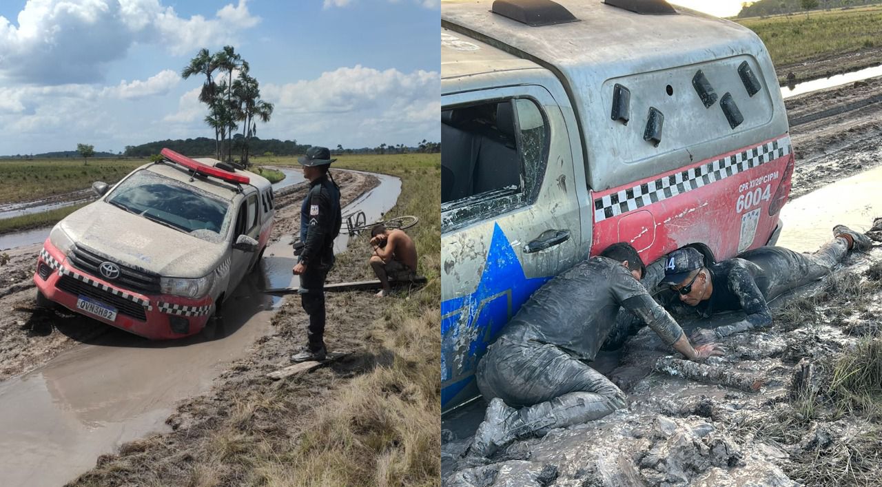 Vídeo: policiais vão parar na lama após viatura atolar em estrada no Pará