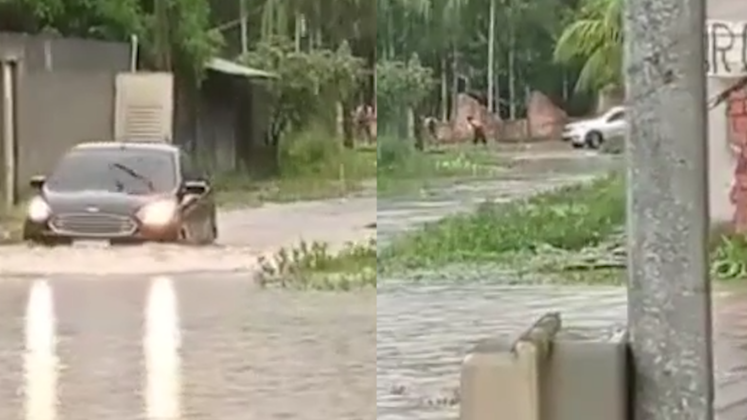 No Pará, população quebra rua para água escoar após chuva intensa
