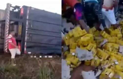 Carreta carregada de cerveja tomba na rodovia BR-316; motorista fica preso às ferragens