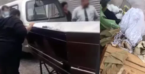 Mãe se revolta com lixo no caixão do filho que morreu sem atendimento