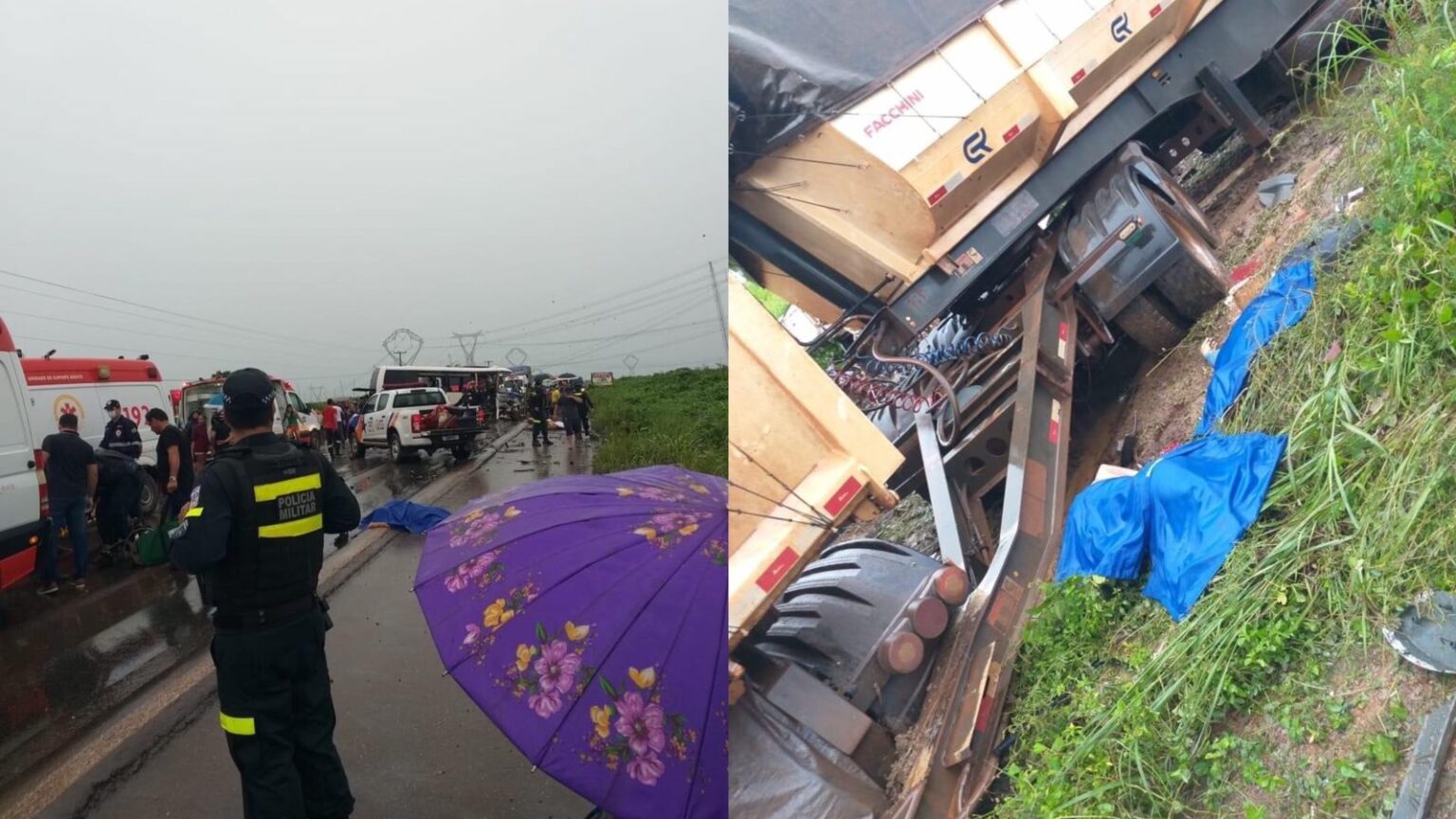 Motoristas de carreta e micro-ônibus morreram no momento do acidente