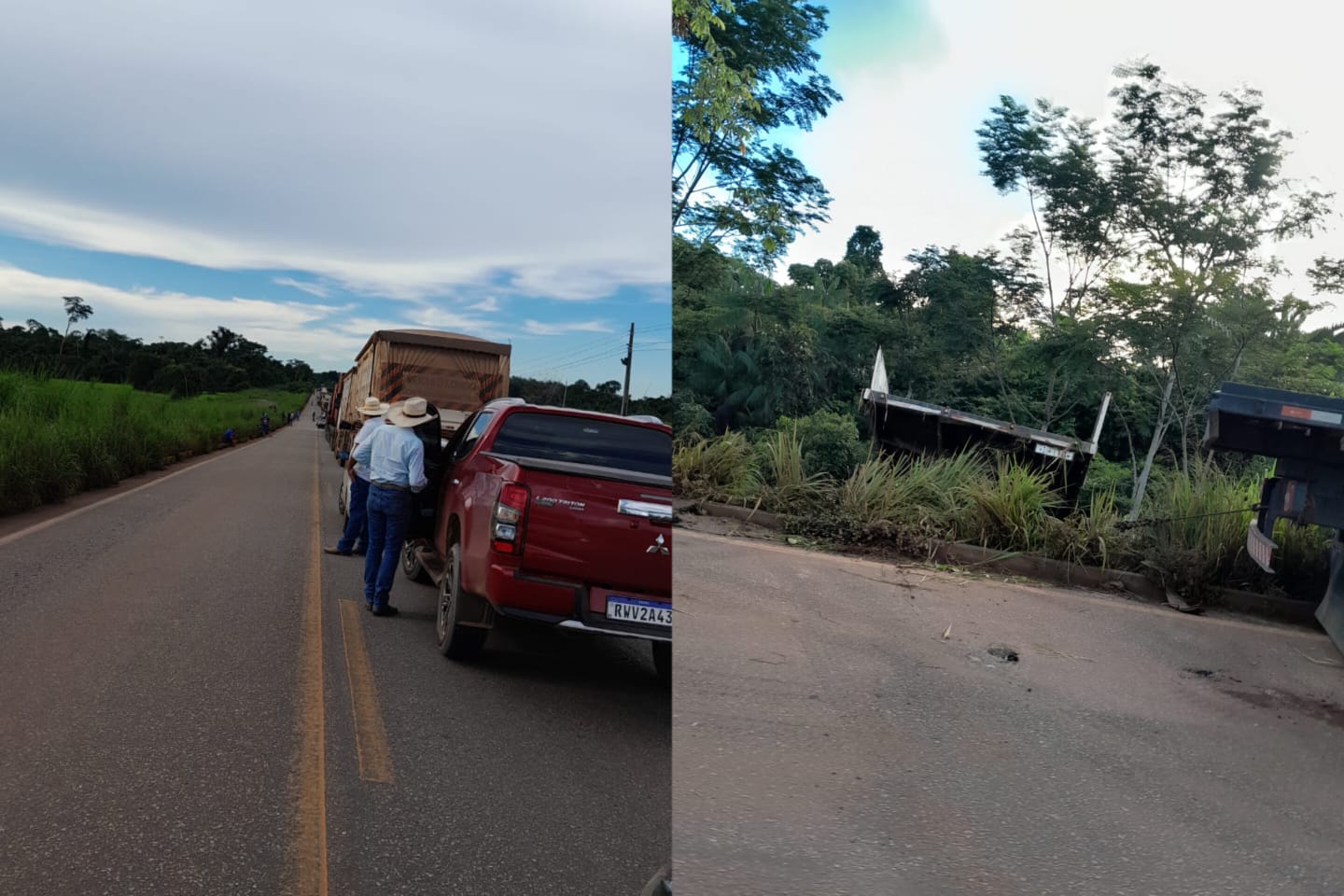 Carreta bitrem sai da pista e causa engarrafamento na BR-155
