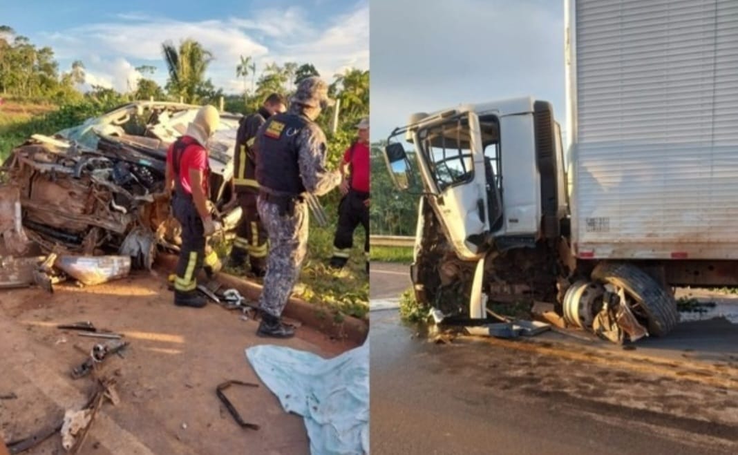 Batida entre caminhonete e caminhão deixa duas pessoas mortas na BR-230