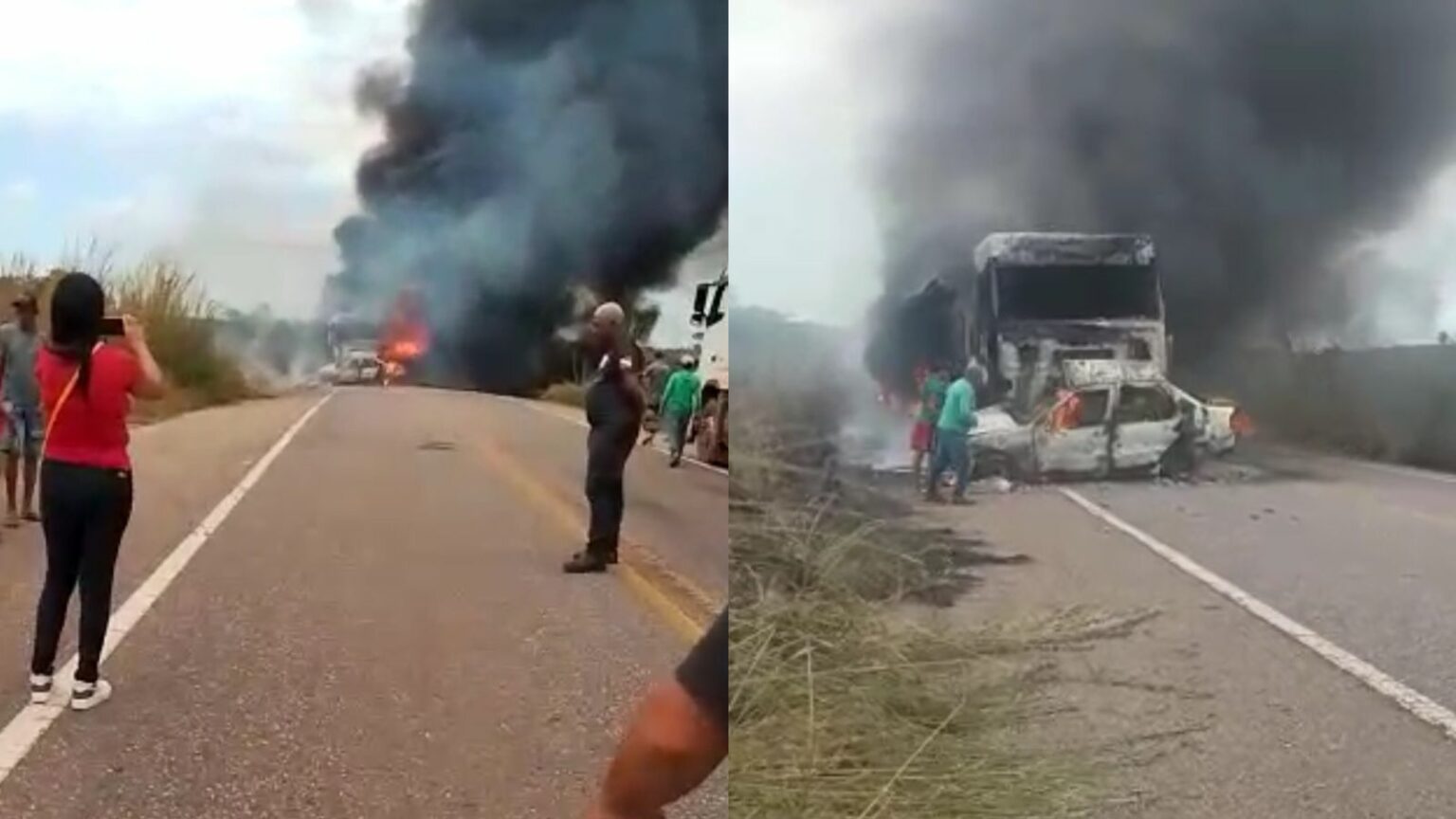 Caminhão e carro colidem e pegam fogo na PA-150