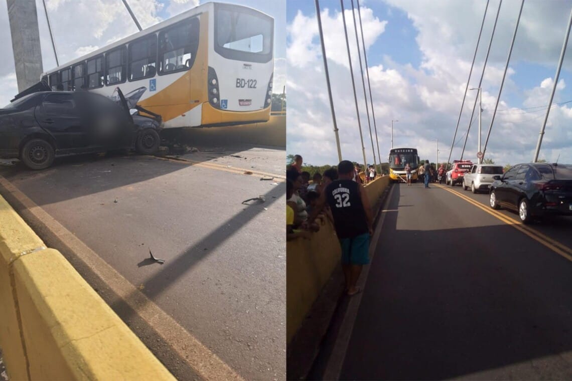 Motorista fica preso nas ferragens em acidente entre carro e ônibus no Pará