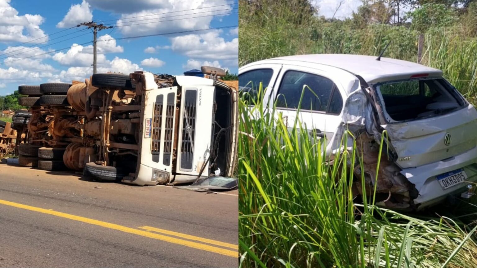 Carreta tomba após acidente de trânsito em São João do Araguaia