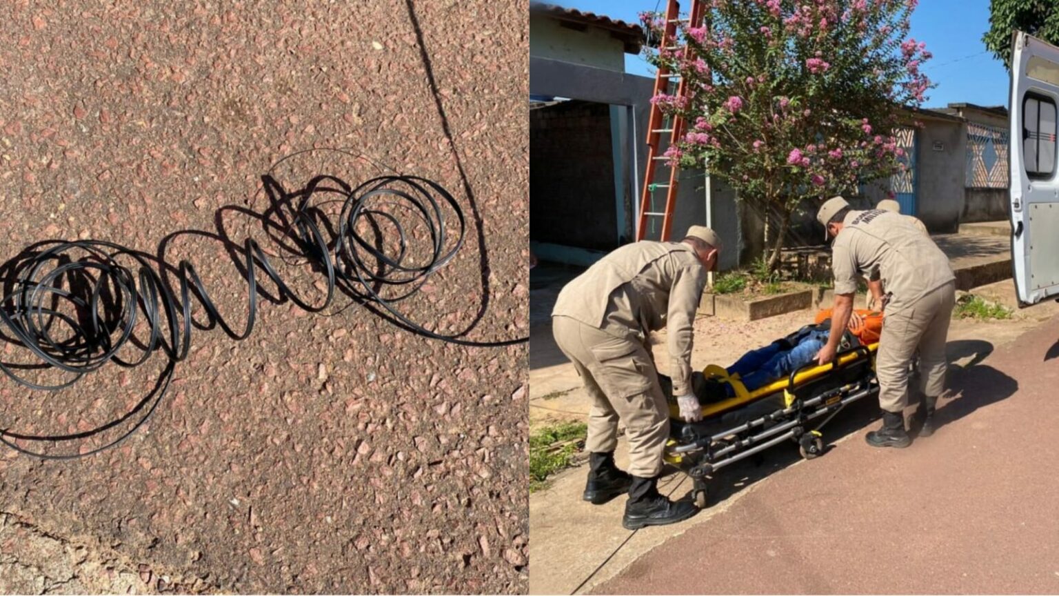 Condutor de moto arrasta fio e derruba técnico de internet de escada no Pará