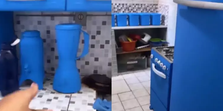 Mulher pinta a casa inteira de azul e viraliza nas redes sociais