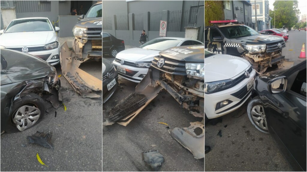 Homem perde o controle do carro e colide com viatura da PM no Pará