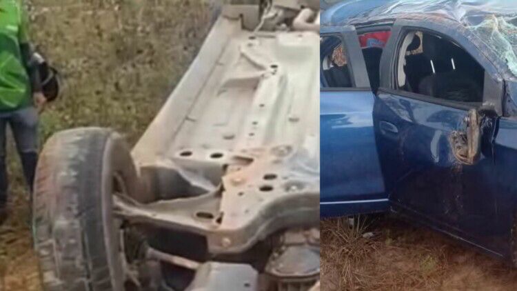 Carro com família capota na BR-308, em Bragança