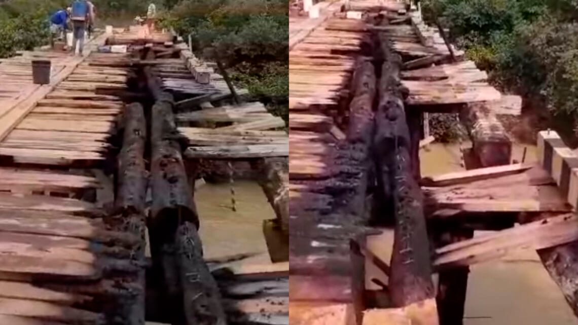 Vídeo: incêndio destrói ponte de madeira em Itupiranga