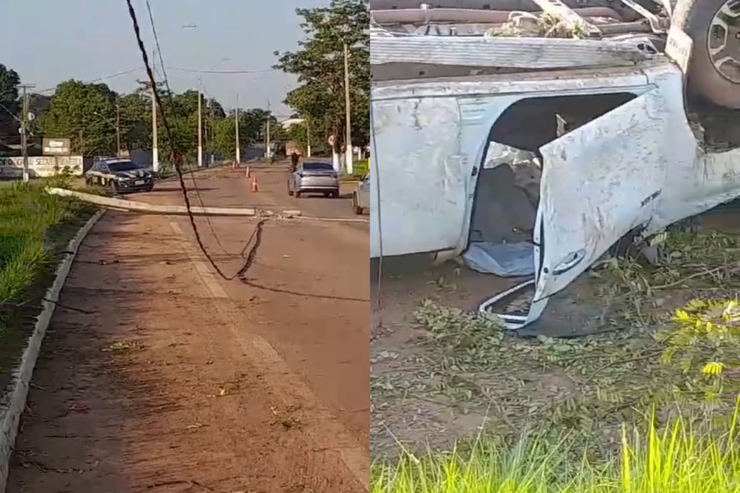 Carro capota após colidir contra poste e árvores em Marabá