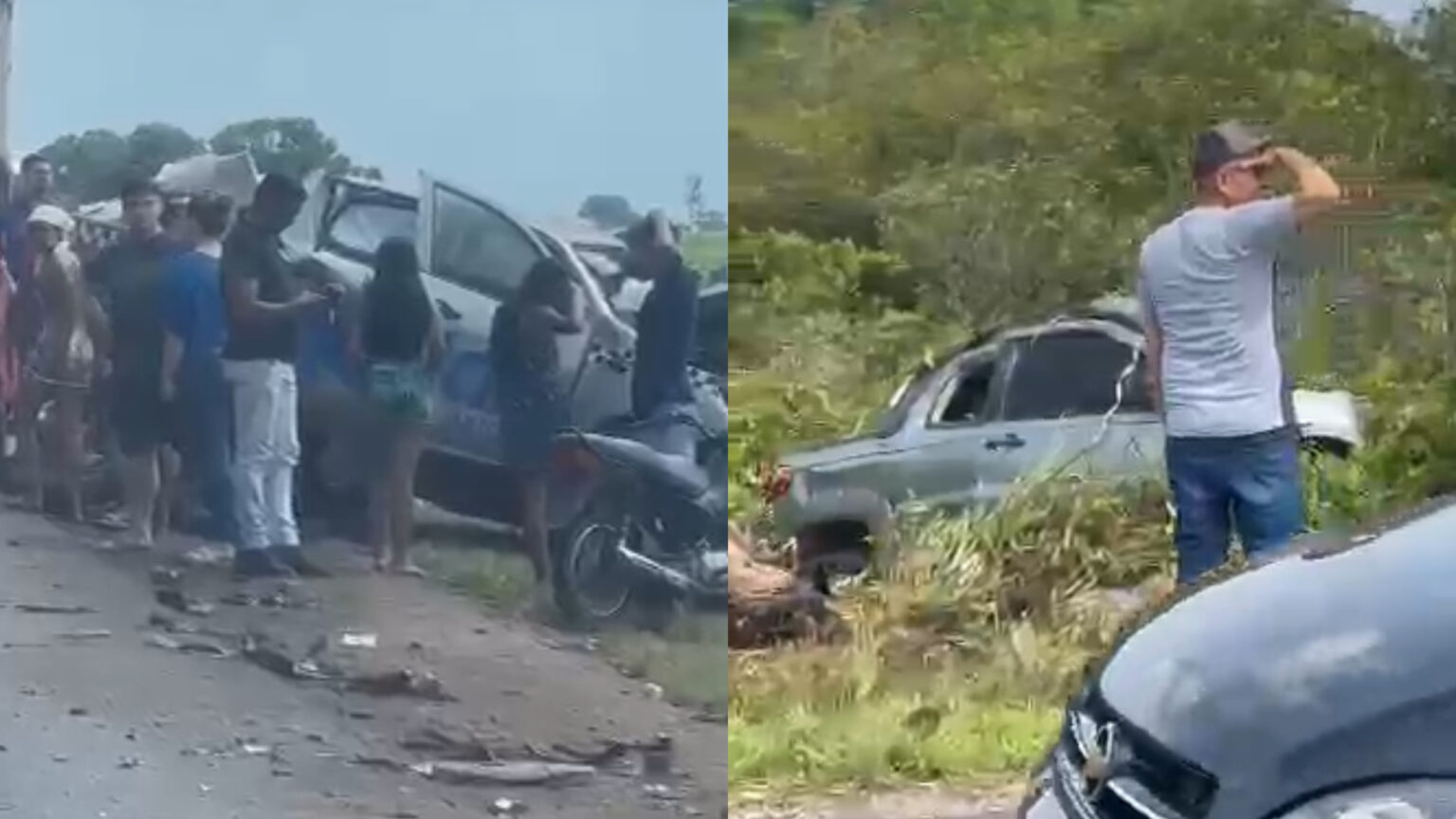 VÍDEO: Viatura da PM colide de frente contra picape na BR-010; policiais estão entre as vítimas