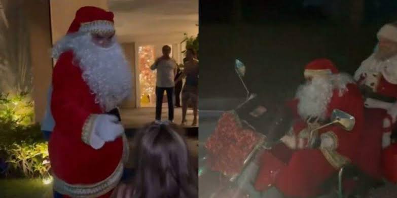 Helder Barbalho surge de Papai Noel e diverte crianças no Pará