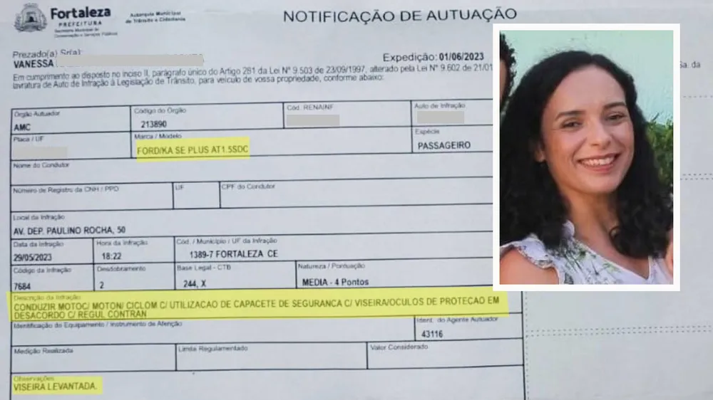 Empresária é multada por dirigir carro sem capacete em Fortaleza