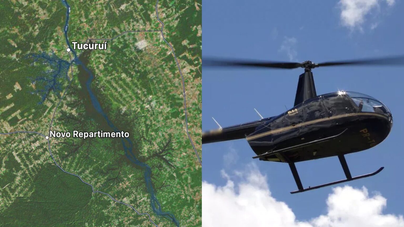 Helicóptero com três tripulantes a bordo é encontrado próximo ao Lago de Tucuruí