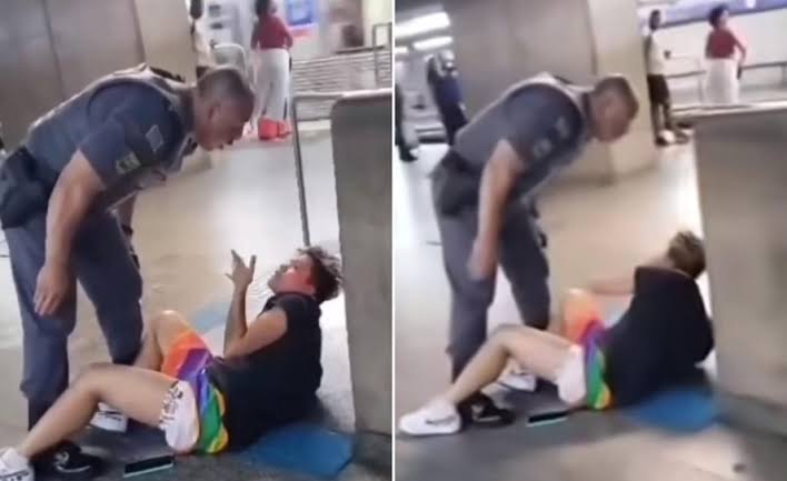 Policial é filmado agredindo mulher em estação de metrô
