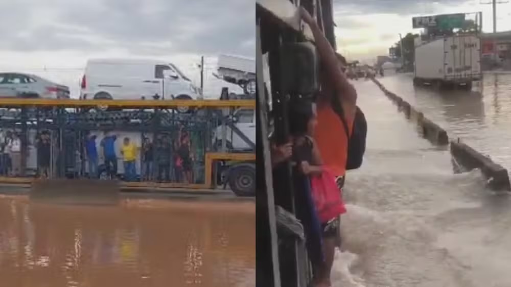 Pessoas se arriscam ‘de carona’ em carreta cegonha no Pará