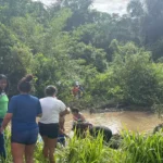 Caminhão tem carga de alimentos saqueada após tombar em lago no Pará