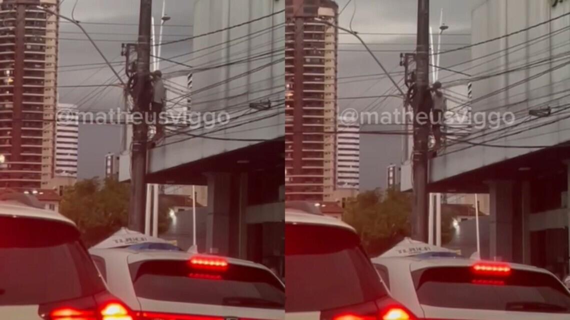Homem é flagrado furtando cabos de energia em frente a um hospital no Pará