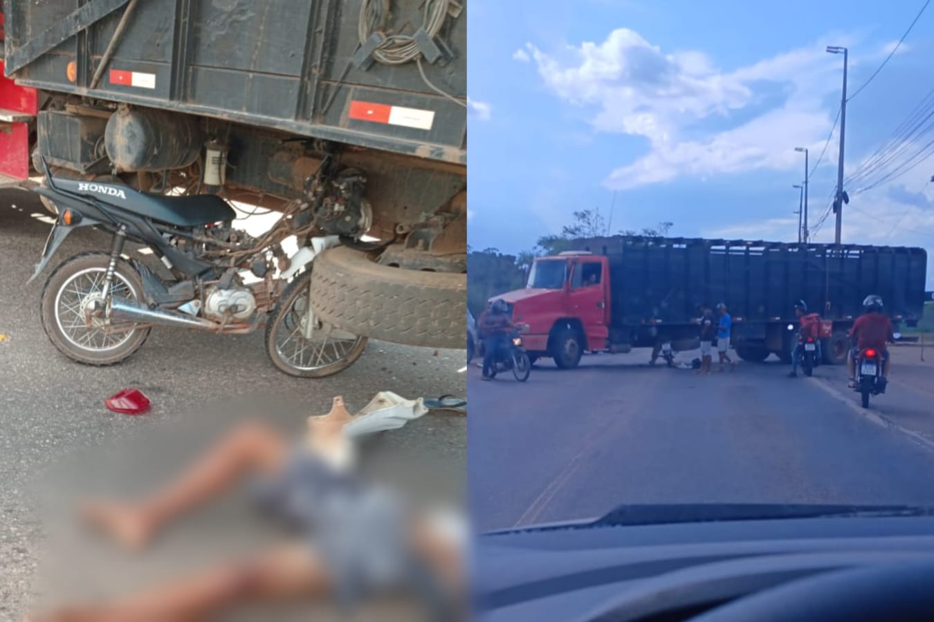 Moto para embaixo de caminhão boiadeiro na BR-222 em Marabá