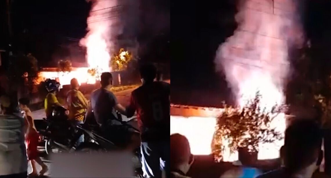 Vídeo: fio de alta tensão arrebenta e causa incêndio em residência no Pará