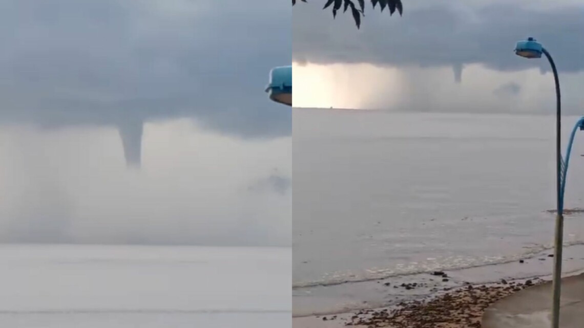 Tromba d’água se forma na praia do Chapéu Virado, em Mosqueiro