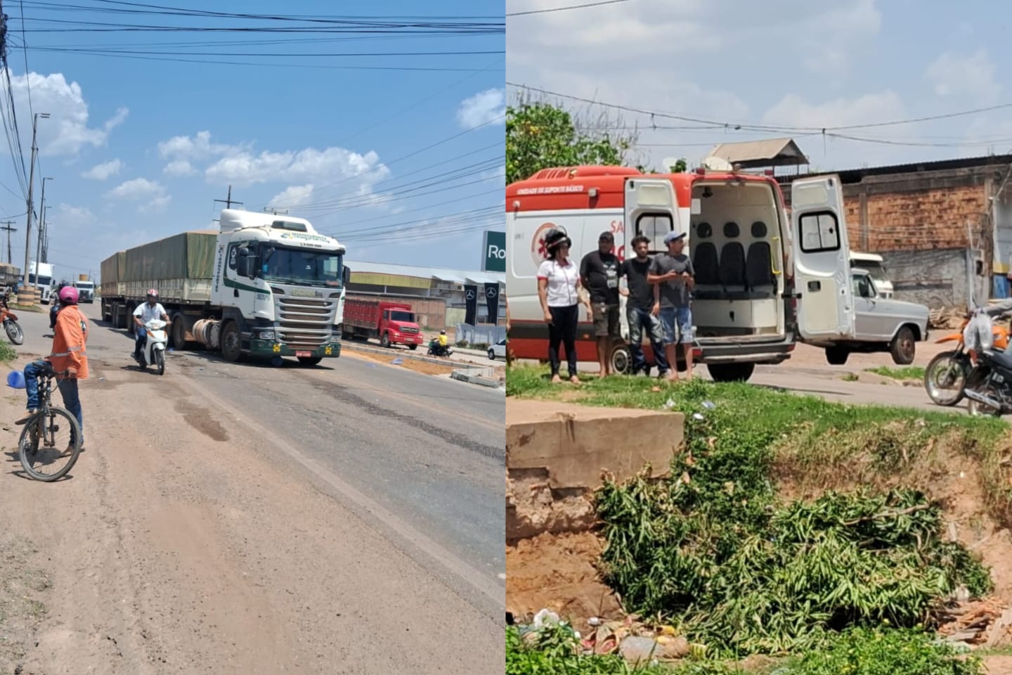 Colisão entre carreta e moto deixa uma pessoa ferida em Marabá