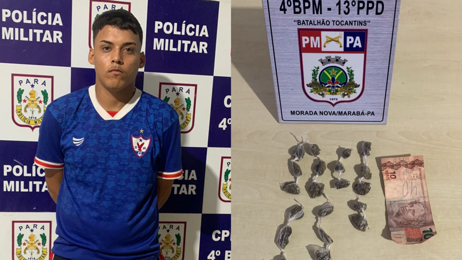 PM detém jovem de 19 anos com 20 trouxas de maconha em Marabá