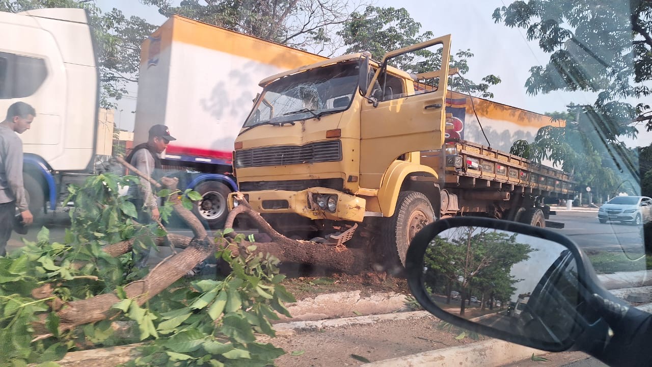 Caminhão colide com árvore e trânsito fica lento na BR-230, em Marabá