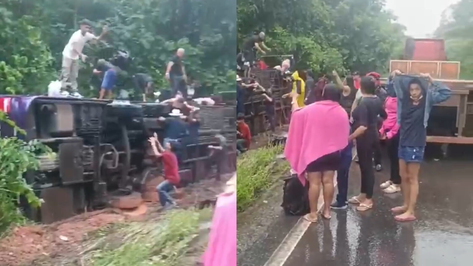 Ônibus que saiu de Marabá tomba ao desviar de árvore caída na BR-153
