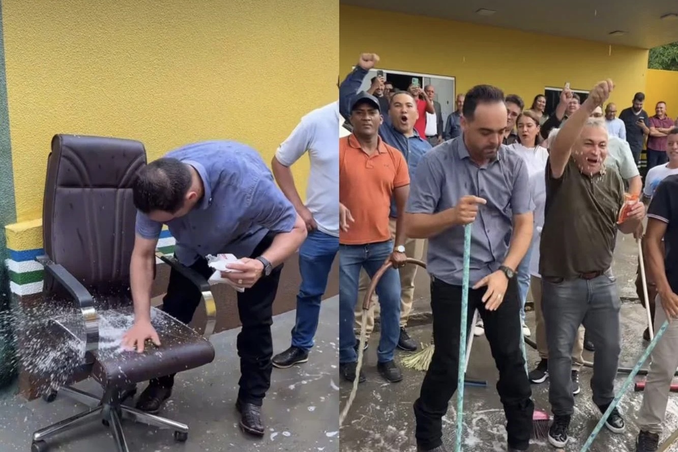 VÍDEO: Aurélio Goiano lava Prefeitura de Parauapebas com sal grosso para ‘acabar com urucubaca’