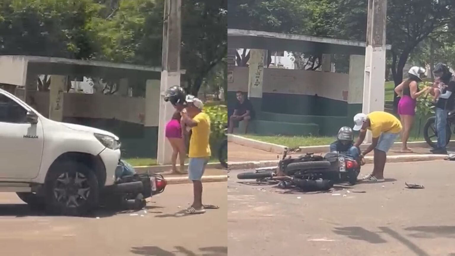 Colisão entre caminhonete e motocicleta deixa feridos em semáforo na BR-230