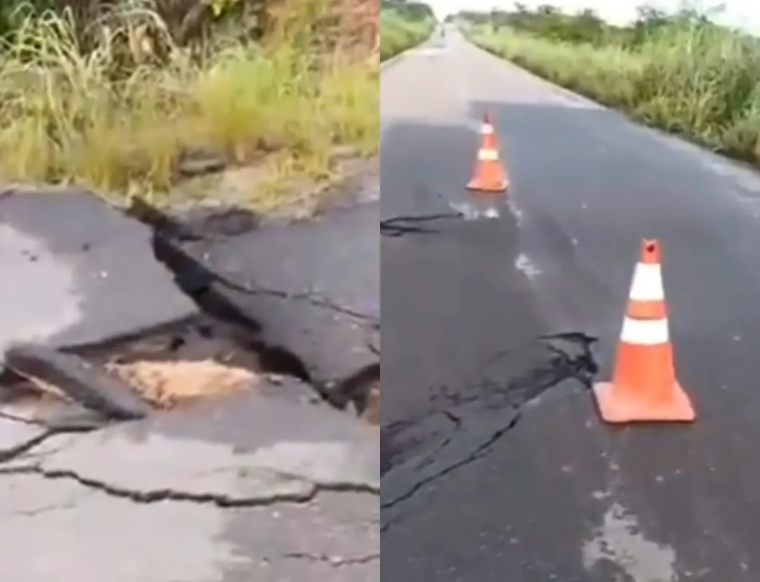 Motorista alerta sobre afundamento no asfalto da PA-263 entre Breu Branco e Goianésia do Pará