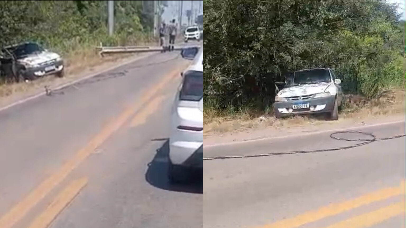 Vídeo: Celta colide com poste e interdita trecho da BR-222 em Marabá