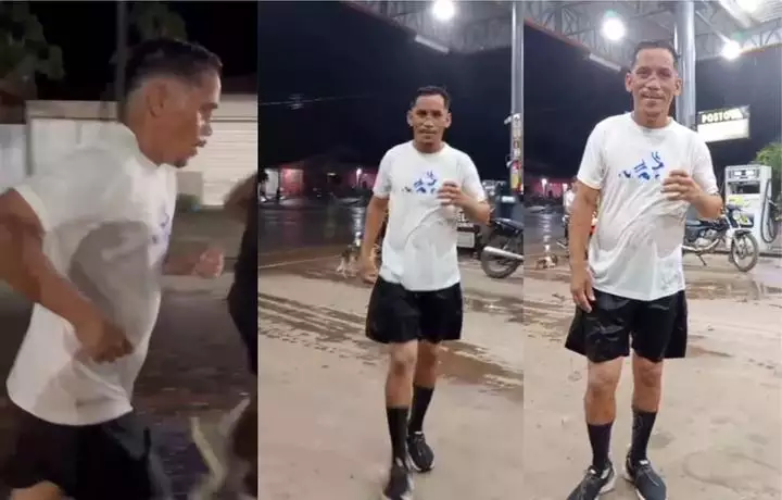 Homem que viralizou ao correr embriagado de chinelo surge treinando sóbrio e de tênis no Pará
